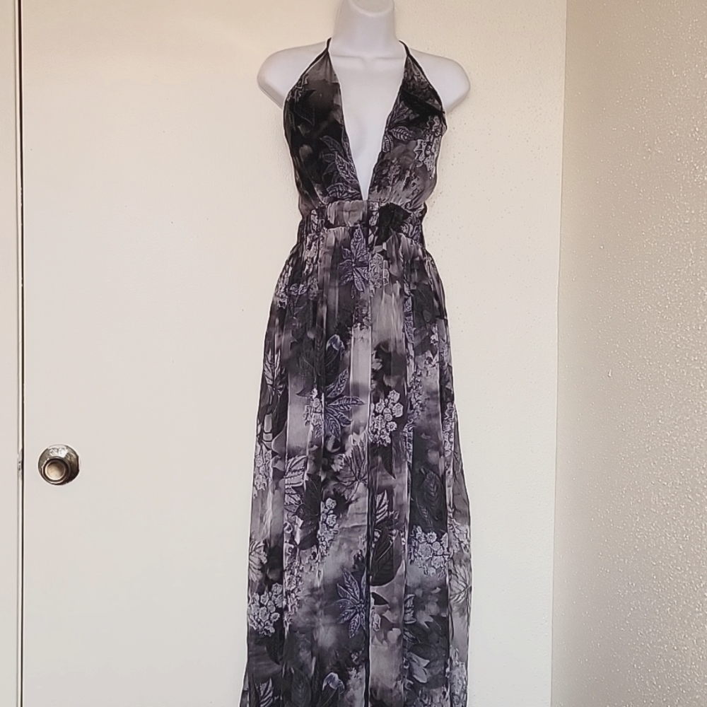 Brand New Beautiful Black & Gray Floral Maxi Dress